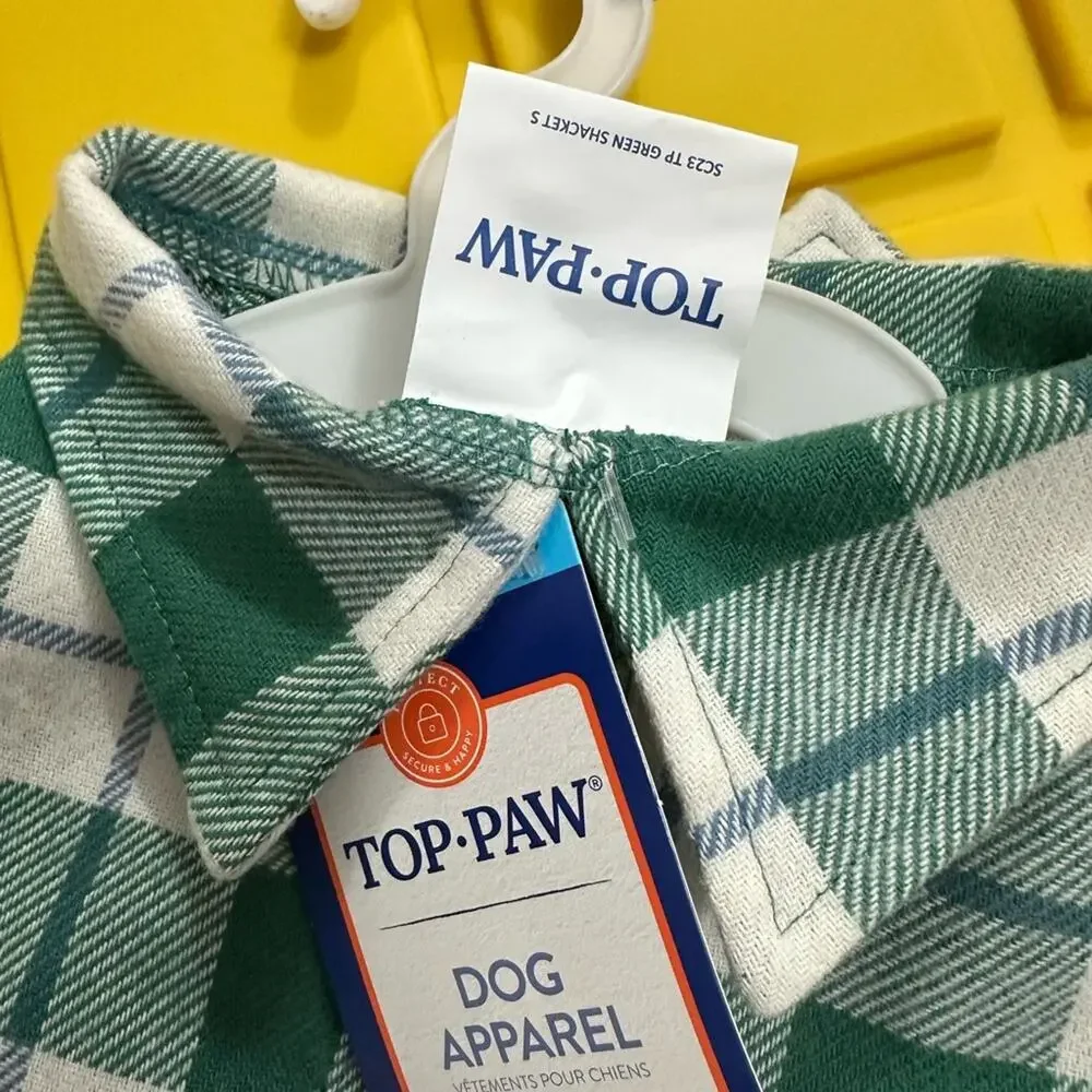 Top Paw Green and Blue Shacket Plaid Dog Shirt - S